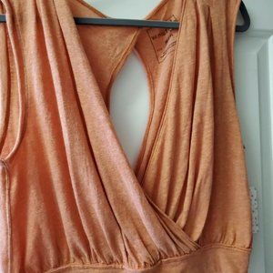 FREE PEOPLE Sleeveless Blood Orange Wrap Look Open Back Top